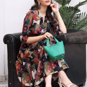 Collar A-Line Dress and Hand Bag Combo